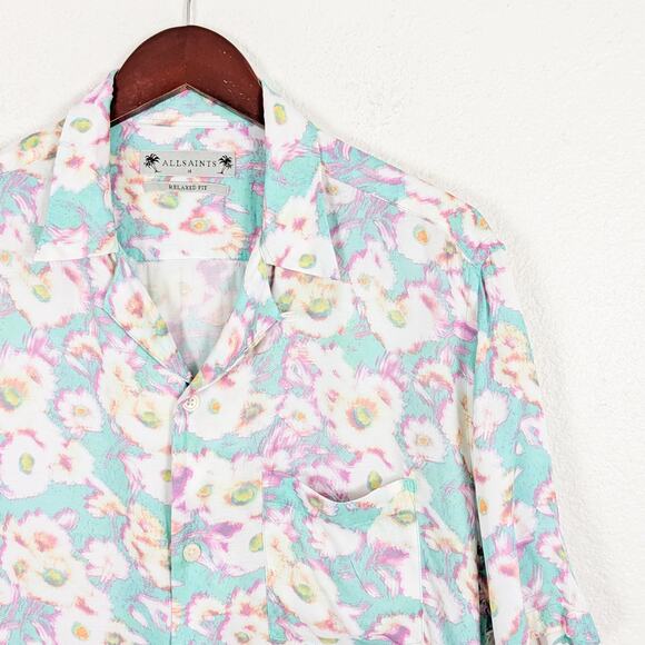 All Saints Men's Florax Floral Printed Camp Collar Shirt size Medium - Picture 4 of 8